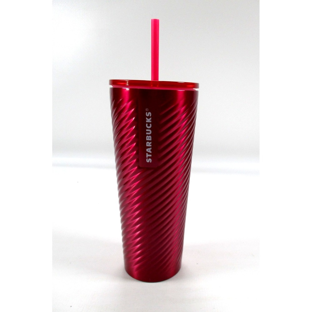 Starbucks Red Ribbon 24 oz‎ Swirl Stainless Steel Tumbler Cold Cup w/straw